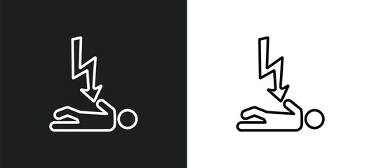 Poster - electrocution risk line icon in white and black colors. electrocution risk flat vector icon from electrocution risk collection for web, mobile apps and ui.