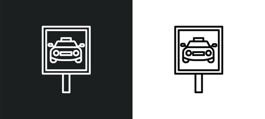 Poster - taxi stop line icon in white and black colors. taxi stop flat vector icon from taxi stop collection for web, mobile apps and ui.