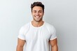 Handsome young man in white t-shirt on white background