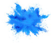 bright cyan blue holi paint color powder festival explosion burst isolated  white background. industrial print concept background