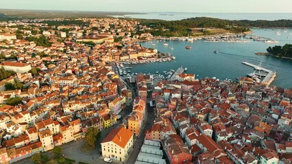 Wall Mural - rovinj, croatia. aerial view. old historic buildings in the bay. harbour with boats. beautiful roman