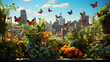 rooftop garden in the heart of a bustling city where rare species of butterflies have made their home