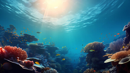 Wall Mural - coral reef in the red