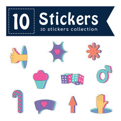 Sticker - Set of colored groovy 3d sticker icons Vector illustration