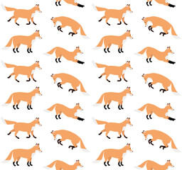 Canvas Print - Vector seamless pattern of flat hand drawn fox isolated on white background