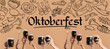 Banner for Oktoberfest with German hands holding cold beer and sausages