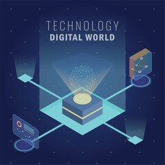 Wall Mural - Technology digital world concept poster Vector