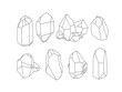 Hand-drawn crystal minerals set isolated on white background. Minimalistic line art. 