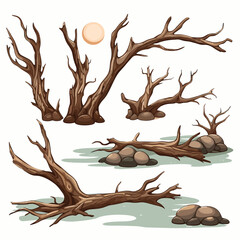 Wall Mural - dry wood in river set vector flat minimalistic isolated illustration