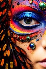 Wall Mural - Close up macro image of female eye with vibrant colorful makeup