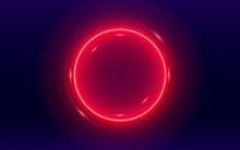 3d Render, Red And Blue Neon Round Frame On Black Background, Circle, Ring Shape, Empty Space, Ultraviolet Light, 80's Retro Style, Fashion Show Stage, Abstract Background.