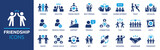 Fototapeta  - Friendship icon set. Containing friends, group of friend, socialize, friendly, cheers, trust, support and best friends icons. Solid icon collection. Vector illustration.