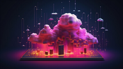 Wall Mural - IaaS, Infrastructure as a Service, Cloud Computing Creative Illustration. High Quality Illustration, 8K, 3D, AD, Banner, Poster, Blog Post, Technological