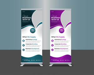 Wall Mural - Corporate roll up banner template, advertisement, pull up, polygon background, vector illustration, business flyer, and display banner for your Corporate business, company, and restaurant with 2 color