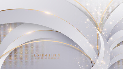 Wall Mural - abstract white and gray shape with golden curve lines, glitter light effect decoration on gray backg