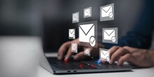 Email Marketing Concept, Company Sending Many E-mails Or Digital Newsletter To Customers.