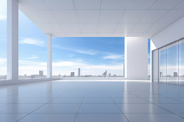 Wall Mural - white minimal architecture building background empty wide space for mock up, concrete floor car park