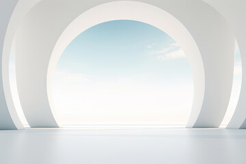 Wall Mural - white minimal architecture building background empty wide space for mock up, concrete floor car park