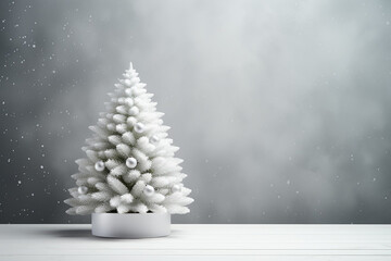Poster - White Christmas Tree on the Table with Light Grey Background Generative AI