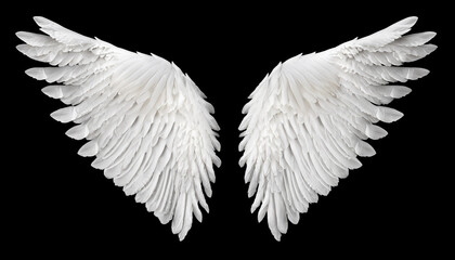 isolated white angel wing black background realistic