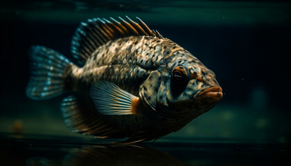 Wall Mural - Colorful striped fish swims in tropical reef, surrounded by sea life generated by AI