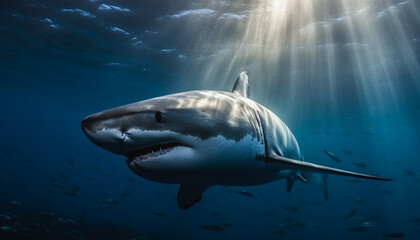 Wall Mural - Majestic underwater giant, manta ray, swimming with awe inspiring motion generated by AI