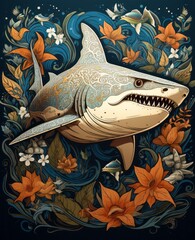 Sticker - Great white shark. Generative AI