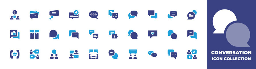 Conversation icon collection. Duotone color. Vector and transparent illustration. Containing communications, speech bubble, speak, question and answer, chat, like, mobile chat, talk, phone, and more.