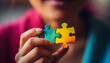 Successful teamwork connects ideas for creative jigsaw puzzle solution generated by AI