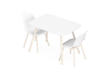 Poster - Kitchen Modern White Plastic Table and Chairs Set. 3d Rendering