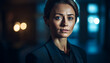 © djvstock - Confident young businesswoman standing in dark office, looking at camera generated by AI