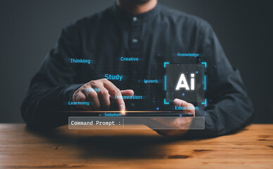 Aufkleber - Digital transformation technology strategy, Success in cyber management through artificial intelligence innovation. The digital age's transformation of ideas and adoption of technology in business. Ai