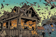 Haunted House Halloween Illustration
