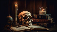 Antique Candle Illuminates Spooky Old Fashioned Literature Generated By AI
