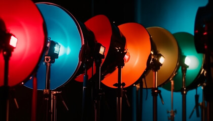 Poster - Bright stage lights illuminate the vibrant audience dancing generated by AI