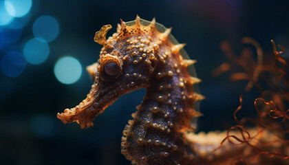 Sticker - Close up of octopus eye in underwater reef generated by AI