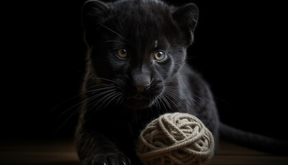 Sticker - Fluffy kitten staring at toy, playful curiosity generated by AI