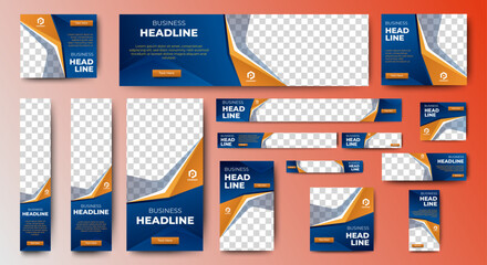 Poster - Set of business web banners template design with image space. vector