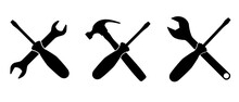 A Set Of Tool Icons Symbolizing Repair. Silhouette Black.