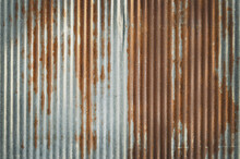 Old Zinc Wall Texture Background, Rusty On Galvanized Metal Panel Sheeting.