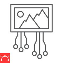 Poster - AI generated image line icon, technology and artificial intelligence, cryptoart vector icon, vector graphics, editable stroke outline sign, eps 10.