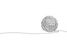 Ball Of Yarn In Continuous Line Art Drawing Style. Silhouette Of Knitting Concept. Black Linear Sketch Isolated On White Background. Vector Illustration