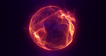 Abstract Orange Fire Energy Sphere Of Particles And Waves Of Magical Glowing On A Dark Background