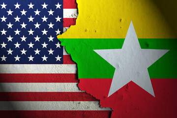 Wall Mural - Relations between America and Myanmar. America vs Myanmar.