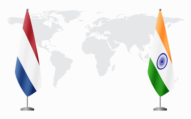 Wall Mural - Netherlands and India flags for official meeting