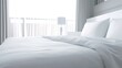 Bedroom with comfortable bed and soft white mattress in hotel. created with generative AI technology.