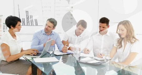Poster - Animation of statistical data processing over diverse businesspeople discussing together at office