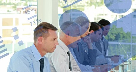 Poster - Animation of statistical data processing over diverse businesspeople discussing together at office