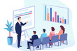 © SachiDesigns - Business people listening to a presentation in a conference room, corporate training vector illustration