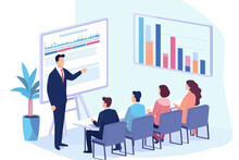 Business People Listening To A Presentation In A Conference Room, Corporate Training Vector Illustration